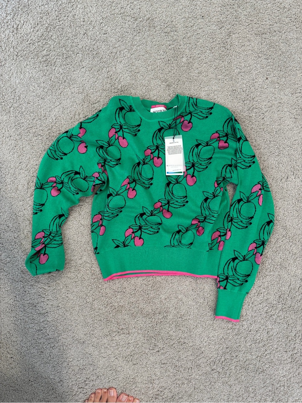 Scotch & Soda Green Crewneck Sweater with Pink Fruit Motif - Picture 2 of 4